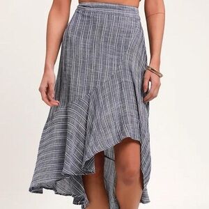 Lulu's Asymmetrical Blue Striped Ruffle Skirt XS